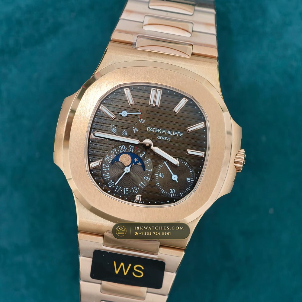 Patek Philippe Nautilus Moonphase & Power Reserve 18K Rose Gold 5-Axis CNC Case Ref. 5712/1R-001 — Studio Gallery Plate III in 18K Rose Gold Au750 (186.2g Verified Mass, Patek Philippe Cal. 240 PS IRM C LU - 22K Gold Micro-Rotor)