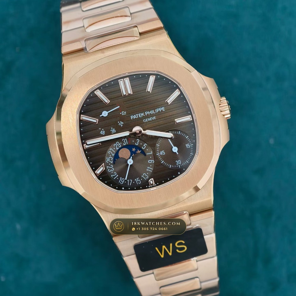 Patek Philippe Nautilus Moonphase & Power Reserve 18K Rose Gold 5-Axis CNC Case Ref. 5712/1R-001 — Studio Gallery Plate IV in 18K Rose Gold Au750 (186.2g Verified Mass, Patek Philippe Cal. 240 PS IRM C LU - 22K Gold Micro-Rotor)