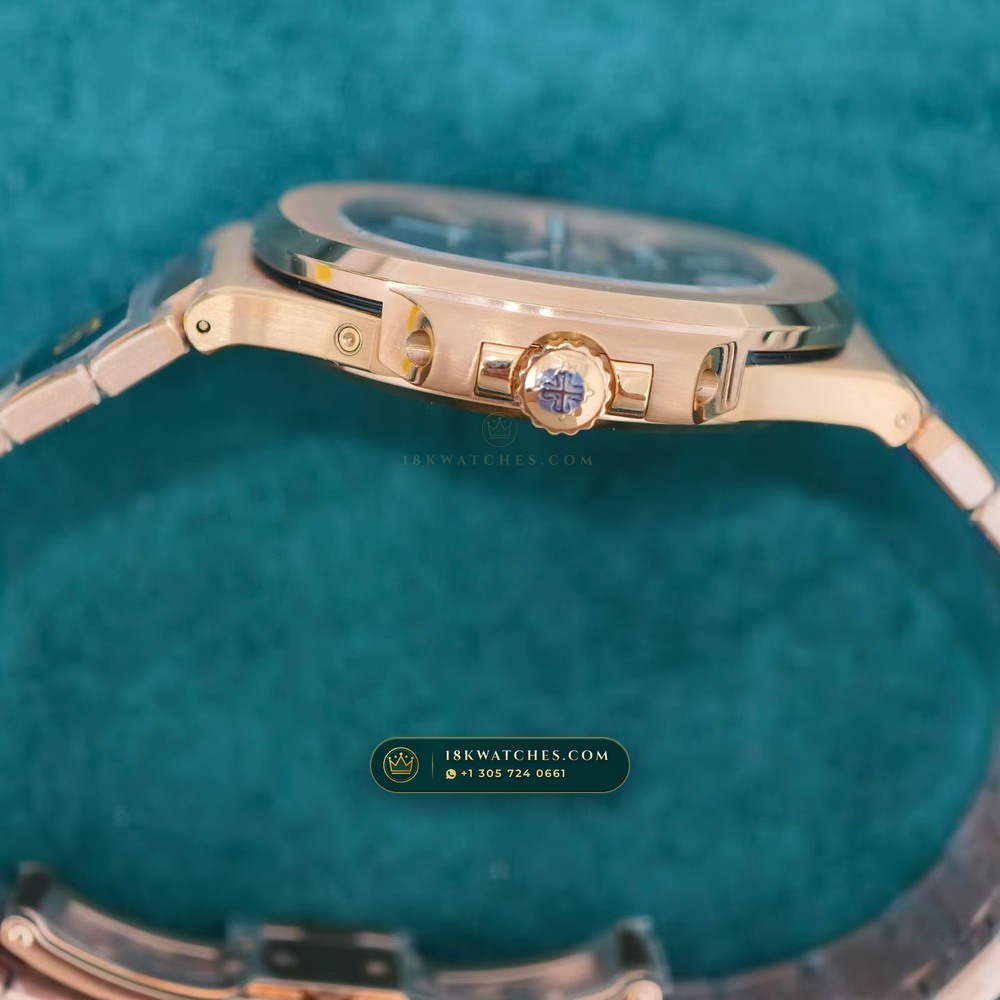 Patek Philippe Nautilus Moonphase & Power Reserve 18K Rose Gold 5-Axis CNC Case Ref. 5712/1R-001 — Studio Gallery Plate V in 18K Rose Gold Au750 (186.2g Verified Mass, Patek Philippe Cal. 240 PS IRM C LU - 22K Gold Micro-Rotor)