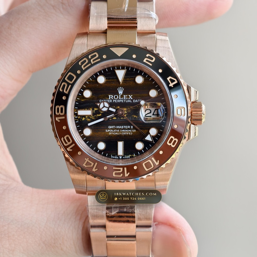 Rolex GMT-Master II Golden Chatoyant Tiger Eye Dial 18K Everose Gold Ref. 126715CHNR