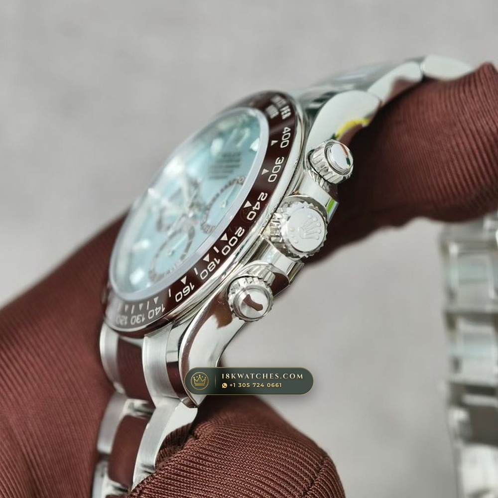 Rolex Cosmograph Daytona Platona Ice-Blue & Chestnut Cerachrom 950 Platinum Ref. 126506 — Studio Gallery Plate IV in 950 Platinum Pt950 (282.0g Verified Mass, Rolex Manufacture Cal. 4131 - 72h Power Reserve)