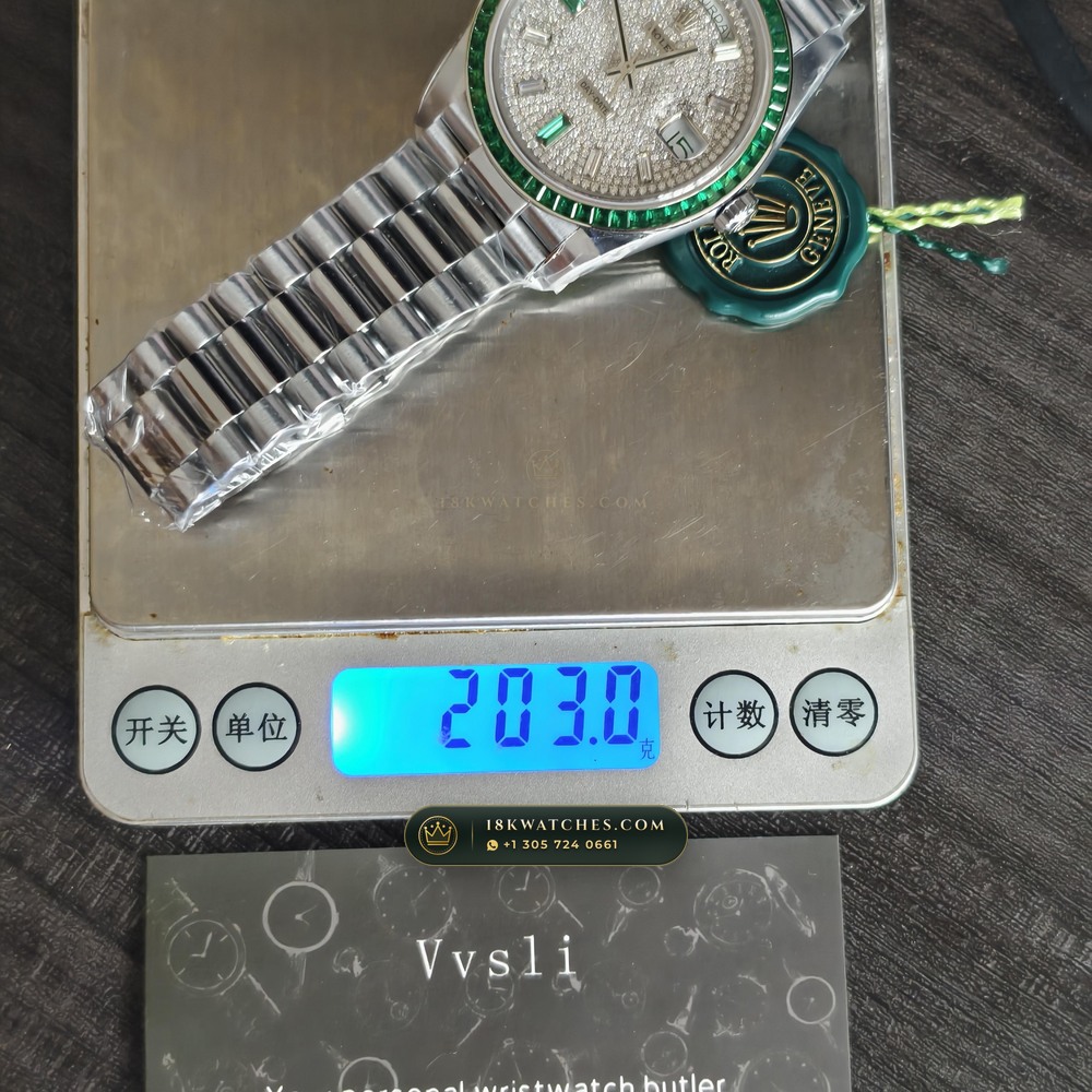 Rolex Day-Date 40 Baguette Emerald Bezel 950 Platinum Ref. 228396TEM — Studio Gallery Plate XI in 950 Platinum Pt950 (280.7g Verified Mass, Rolex Manufacture Cal. 3255 - 70h Power Reserve)