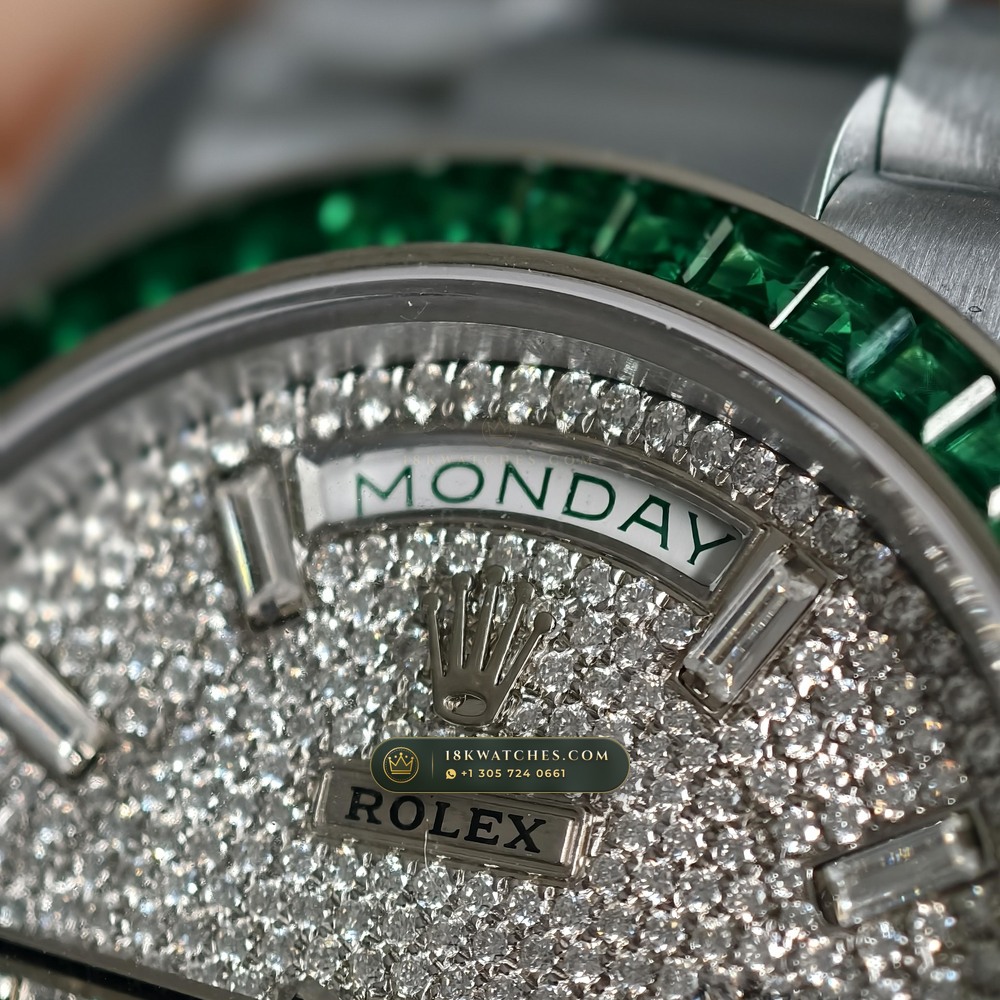 Rolex Day-Date 40 Baguette Emerald Bezel 950 Platinum Ref. 228396TEM — Studio Gallery Plate VII in 950 Platinum Pt950 (280.7g Verified Mass, Rolex Manufacture Cal. 3255 - 70h Power Reserve)