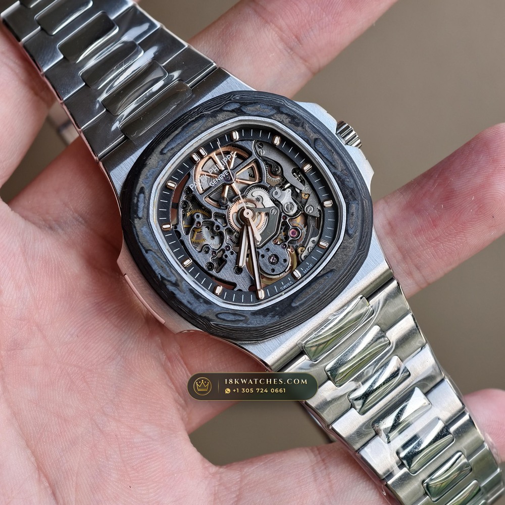 Patek Philippe Nautilus 40mm Openworked Carbon Edition Openworked Skeleton Dial Ref. 5711/1A-010 — Studio Gallery Plate II in Forged Carbon TPT & Titanium (115.2g Verified Mass, Patek Philippe Cal. 26-330 S C / Cal. 324 S C - 21K Gold Rotor)