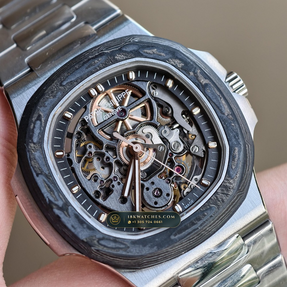 Patek Philippe Nautilus 40mm Openworked Carbon Edition Openworked Skeleton Dial Ref. 5711/1A-010 — Studio Gallery Plate IV in Forged Carbon TPT & Titanium (115.2g Verified Mass, Patek Philippe Cal. 26-330 S C / Cal. 324 S C - 21K Gold Rotor)