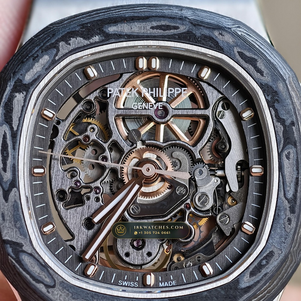 Patek Philippe Nautilus 40mm Openworked Carbon Edition Openworked Skeleton Dial Ref. 5711/1A-010 — Studio Gallery Plate VI in Forged Carbon TPT & Titanium (115.2g Verified Mass, Patek Philippe Cal. 26-330 S C / Cal. 324 S C - 21K Gold Rotor)