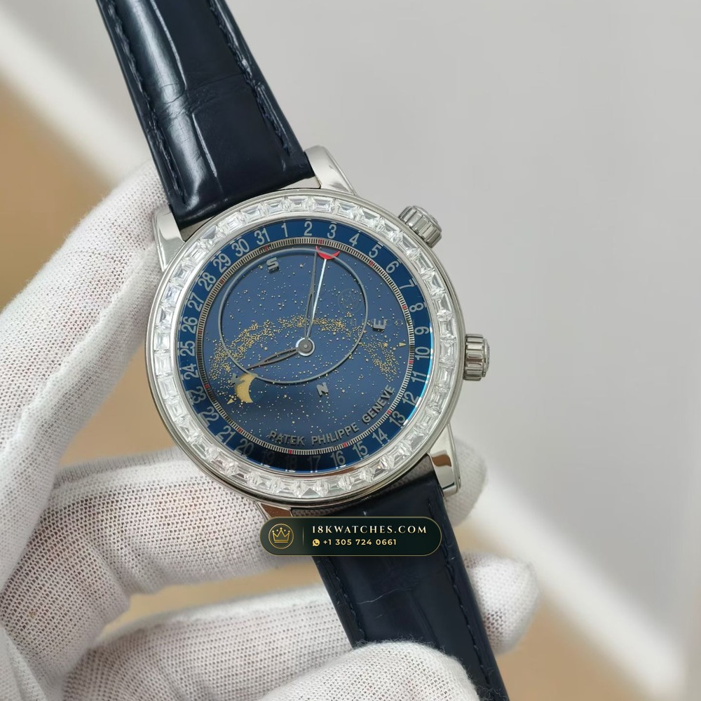 Patek Philippe Grand Complications Sky Moon Celestial Diamond-Set Bezel 18K White Gold Ref. 6104G — Studio Gallery Plate II in 18K White Gold Au750 (128.3g Verified Mass, Patek Philippe Cal. 240 LU CL C - 22K Gold Micro-Rotor)