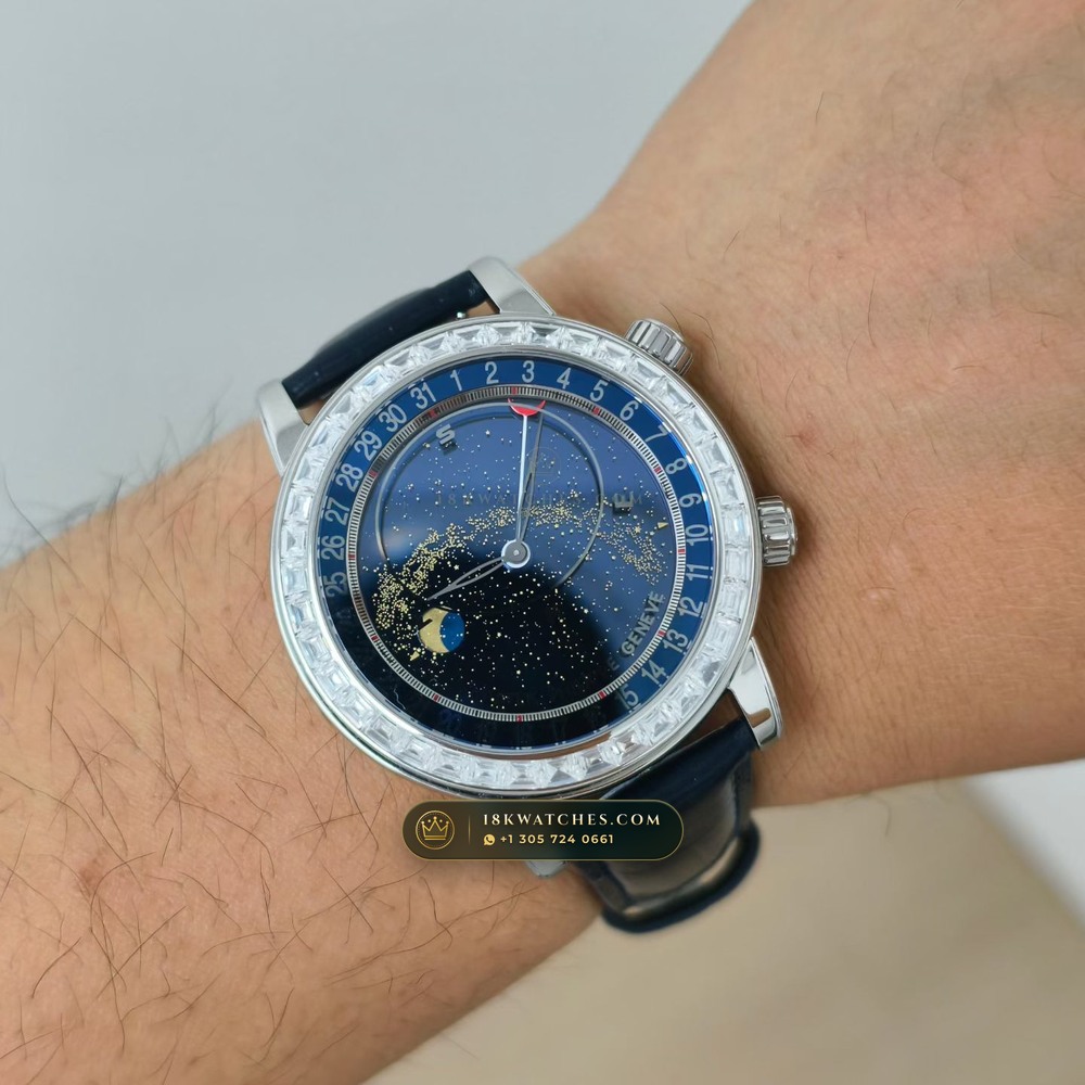 Patek Philippe Grand Complications Sky Moon Celestial Diamond-Set Bezel 18K White Gold Ref. 6104G — Studio Gallery Plate VIII in 18K White Gold Au750 (128.3g Verified Mass, Patek Philippe Cal. 240 LU CL C - 22K Gold Micro-Rotor)