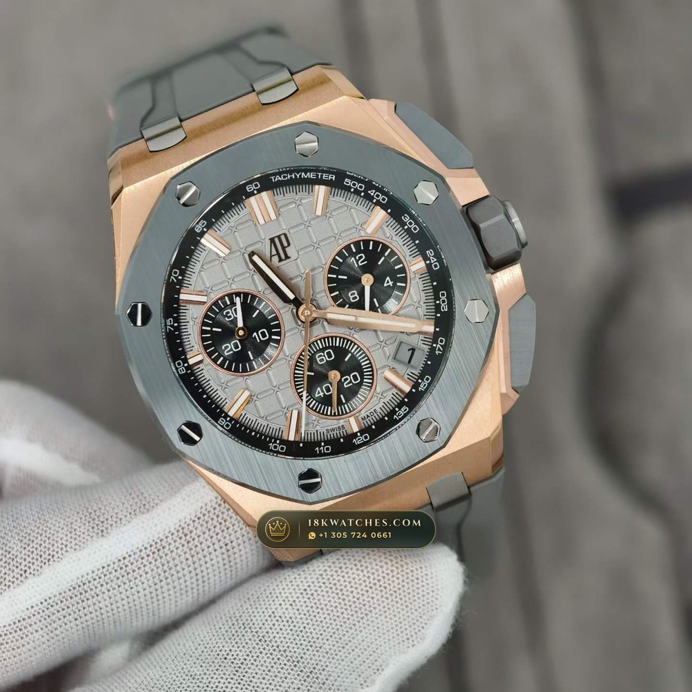 Audemars Piguet Royal Oak Offshore Selfwinding Chronograph 43mm 18K Rose Gold Ref. 26420OI.OO.A015VE.01 — Studio Gallery Plate II in 18K Rose Gold Au750 (184.3g Verified Mass, Audemars Piguet Cal. 4401 Flyback Chronograph)