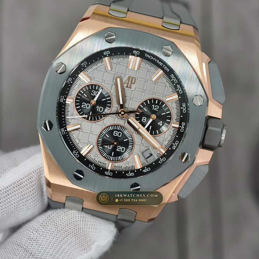 Audemars Piguet Royal Oak Offshore Selfwinding Chronograph 43mm 18K Rose Gold Ref. 26420OI.OO.A015VE.01 — Studio Gallery Plate III in 18K Rose Gold Au750 (184.3g Verified Mass, Audemars Piguet Cal. 4401 Flyback Chronograph)