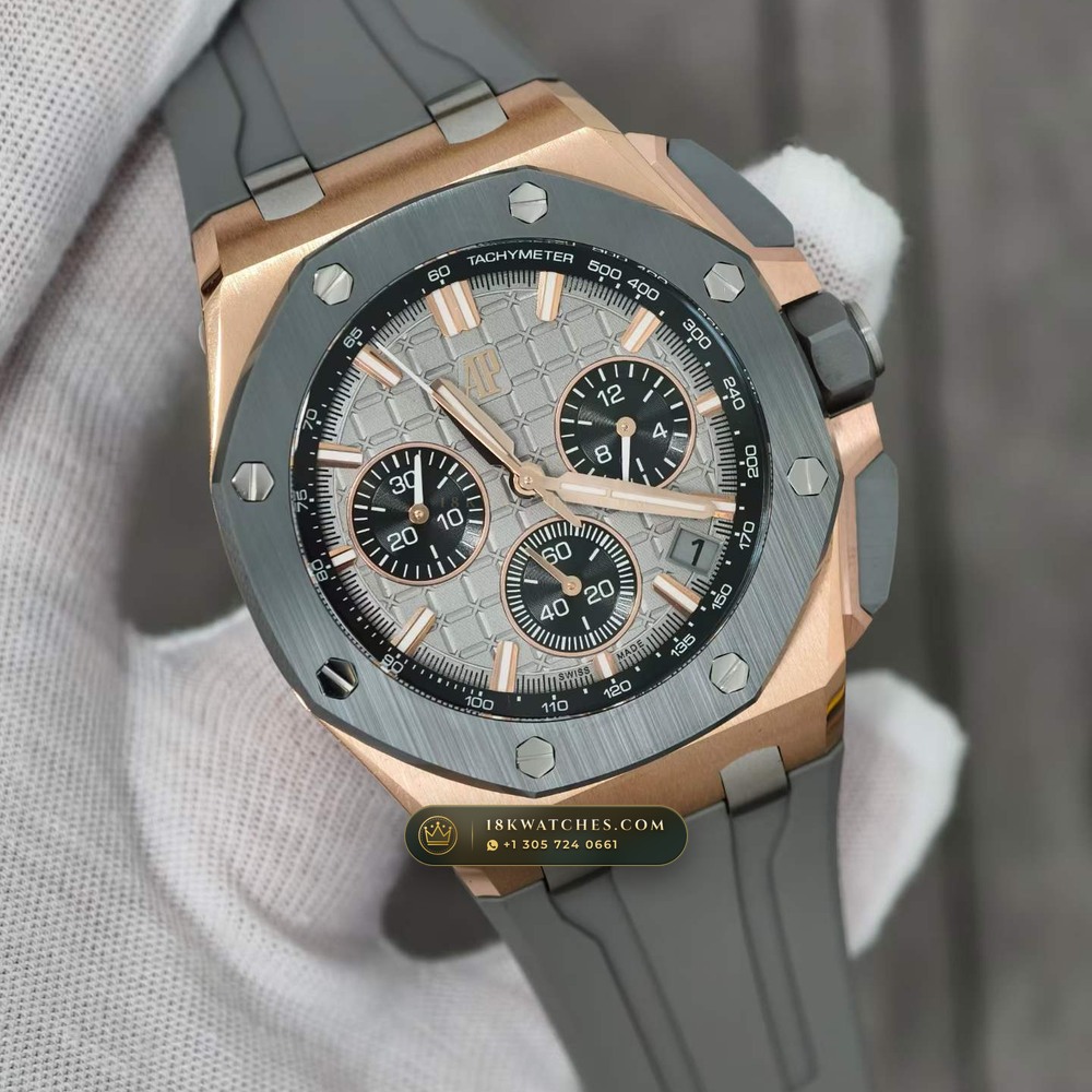 Audemars Piguet Royal Oak Offshore Selfwinding Chronograph 43mm 18K Rose Gold Ref. 26420OI.OO.A015VE.01 — Studio Gallery Plate IV in 18K Rose Gold Au750 (184.3g Verified Mass, Audemars Piguet Cal. 4401 Flyback Chronograph)