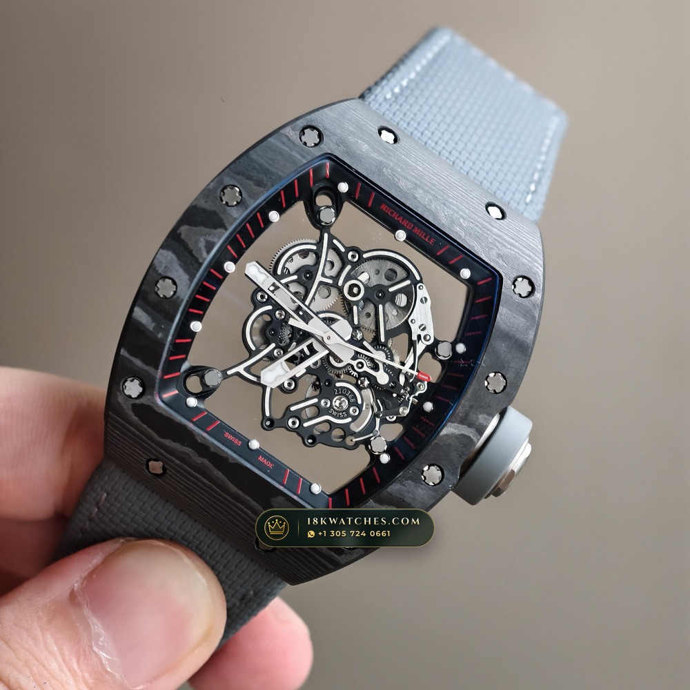 Richard Mille RM 055 Bubba Watson Manual Winding Dark Legend Carbon TPT — Studio Gallery Plate II in Carbon TPT & Grade 5 Titanium (66.2g Verified Mass, Richard Mille Cal. RMUL2 Grade 5 Titanium Skeleton)