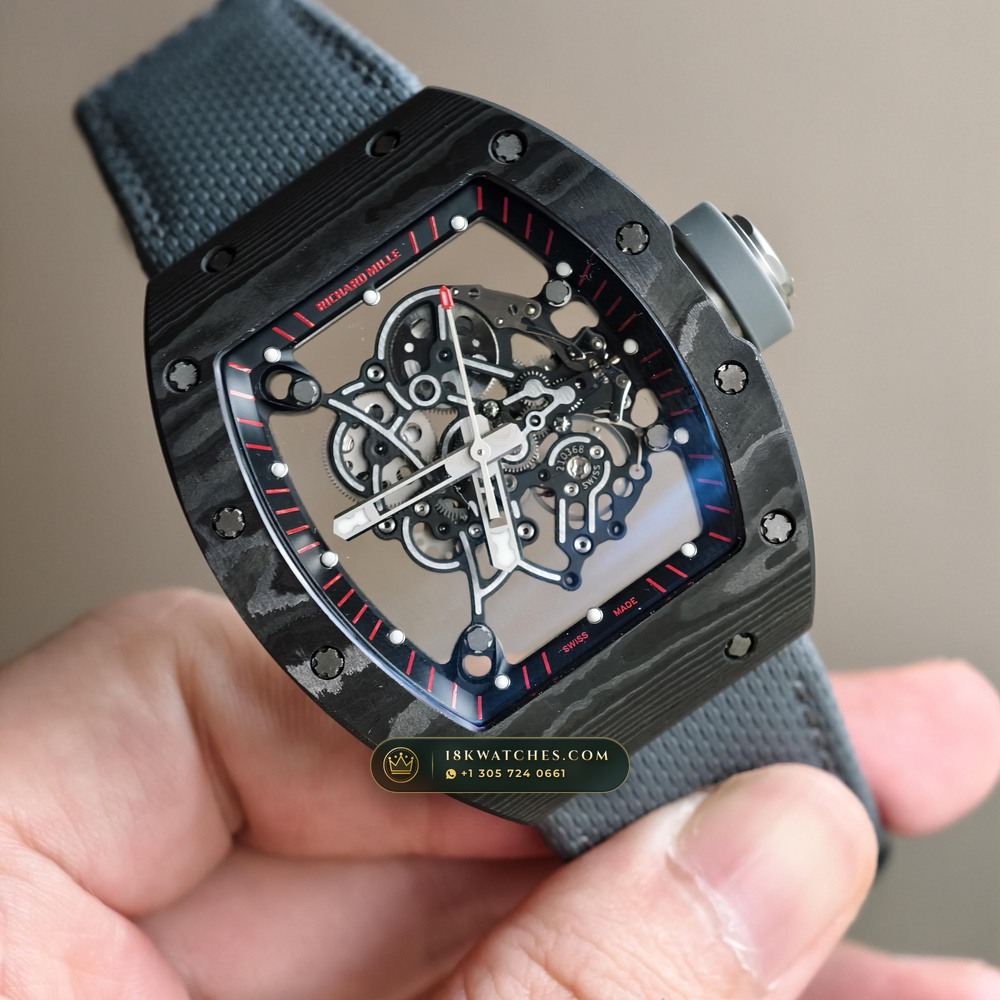 Richard Mille RM 055 Bubba Watson Manual Winding Dark Legend Carbon TPT — Studio Gallery Plate III in Carbon TPT & Grade 5 Titanium (66.2g Verified Mass, Richard Mille Cal. RMUL2 Grade 5 Titanium Skeleton)