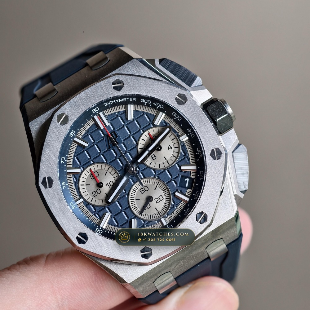 Audemars Piguet Royal Oak Offshore Selfwinding Chronograph 43mm Ref. 26420TI.OO.A027CA.01 — Studio Gallery Plate II in Grade 5 Titanium Monobloc (131.8g Verified Mass, Audemars Piguet Cal. 4401 Flyback Chronograph)