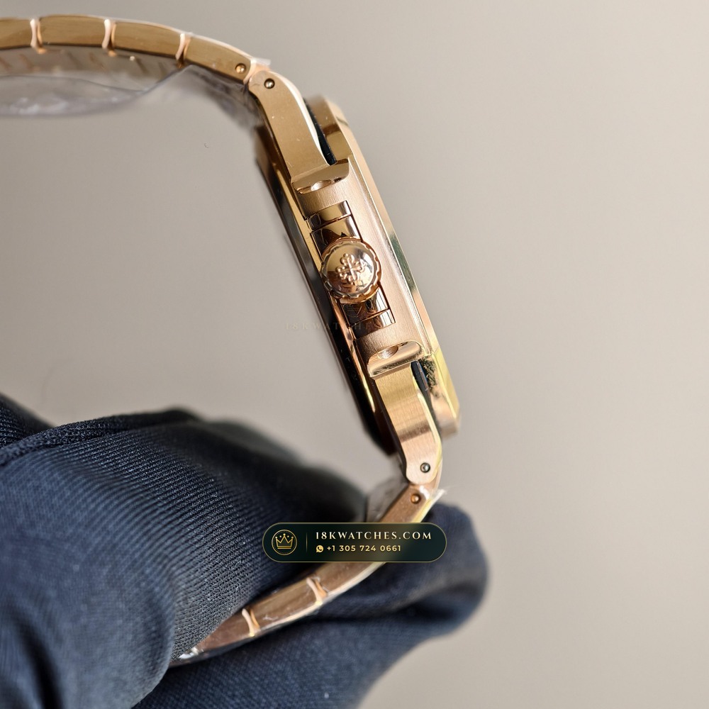 Patek Philippe Nautilus Ladies Automatic 18K Rose Gold Ref. 7118/1R-010 — Studio Gallery Plate V in 18K Rose Gold Au750 (146.3g Verified Mass, Patek Philippe Cal. 324 S C - 21K Gold Rotor)