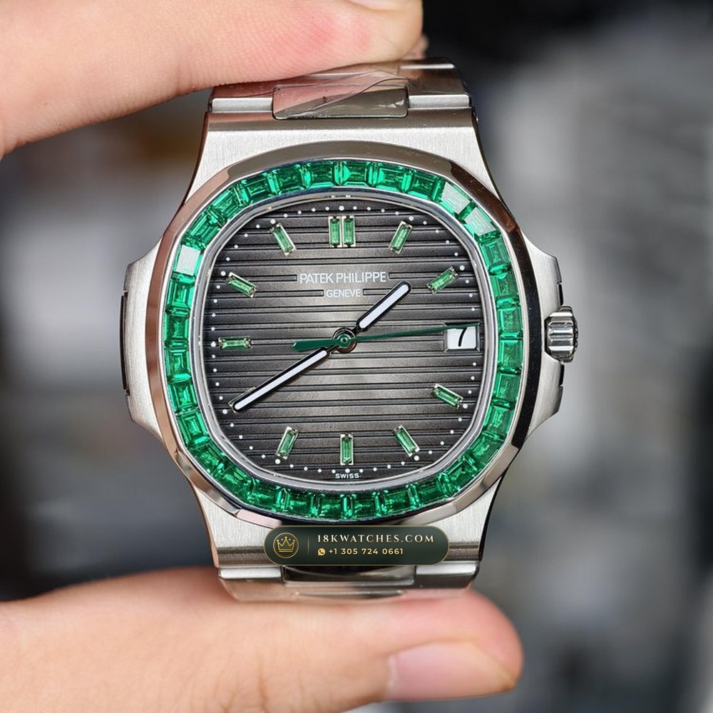 Patek Philippe Nautilus Off-Catalogue Baguette Emerald Bezel 950 Platinum Ref. 5711/113P-001