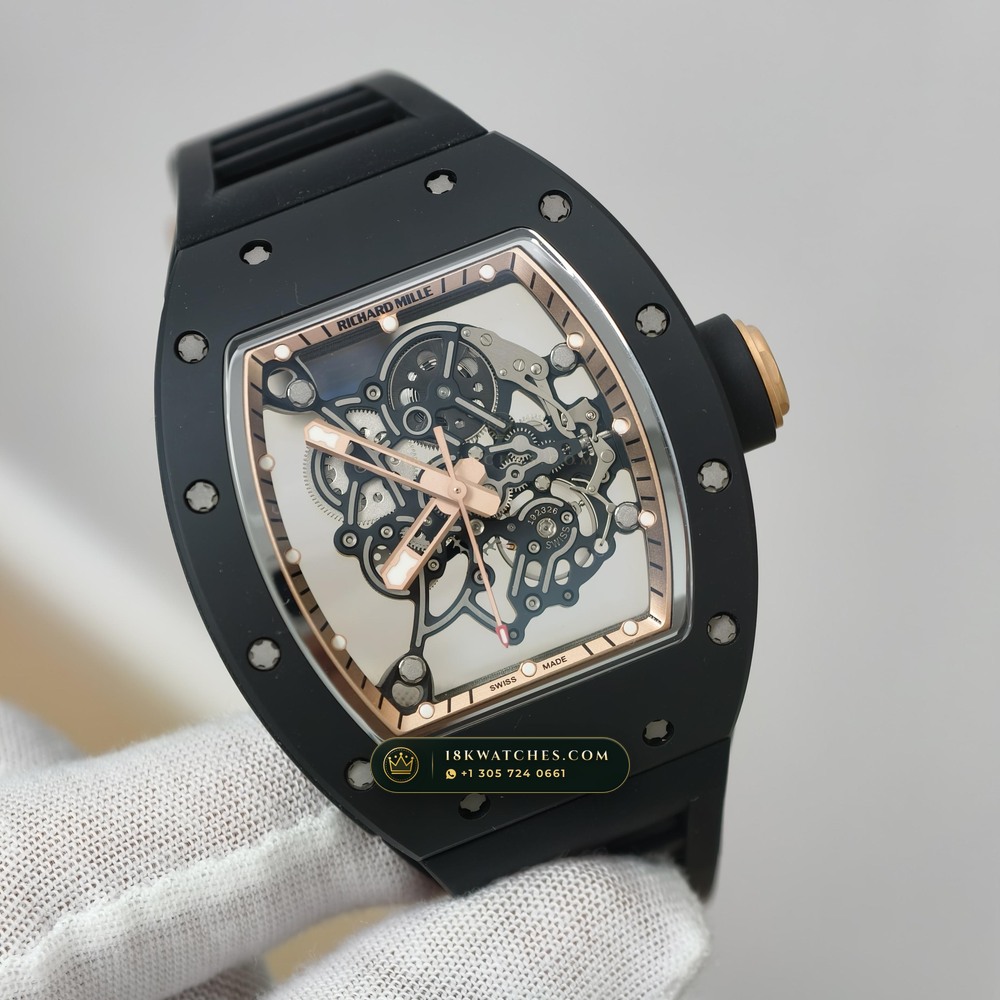 Richard Mille RM 055 Bubba Watson Manual Winding Asia Limited Edition 5-Axis CNC Case — Studio Gallery Plate II in ATZ White Ceramic & Grade 5 Titanium (66.3g Verified Mass, Richard Mille Cal. RMUL2 Grade 5 Titanium Skeleton)