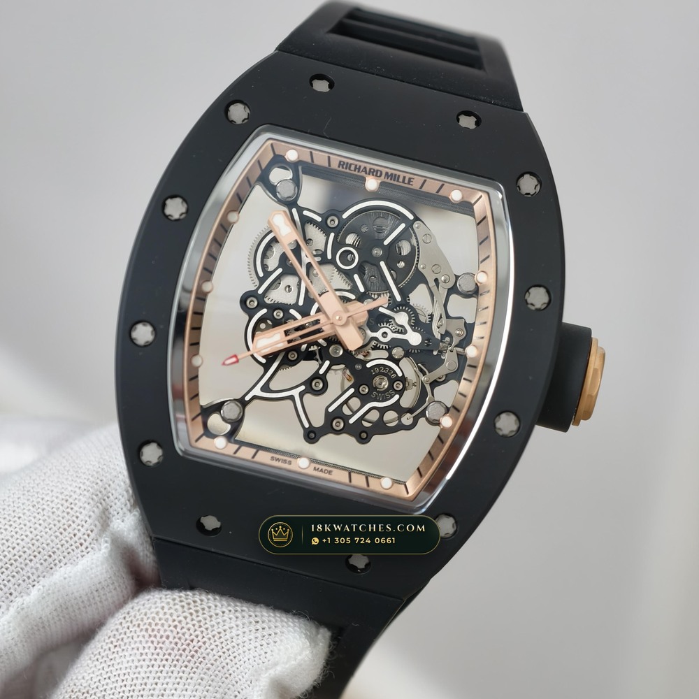 Richard Mille RM 055 Bubba Watson Manual Winding Asia Limited Edition 5-Axis CNC Case — Studio Gallery Plate III in ATZ White Ceramic & Grade 5 Titanium (66.3g Verified Mass, Richard Mille Cal. RMUL2 Grade 5 Titanium Skeleton)