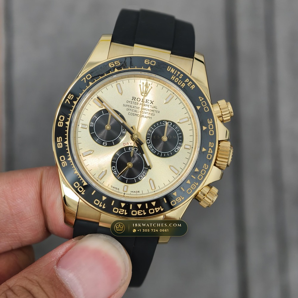 Rolex Cosmograph Daytona 18K Yellow Gold Chronometer Regulated Spec Ref. 126518LN — Studio Gallery Plate II in 18K Yellow Gold Au750 (160.9g Verified Mass, Rolex Manufacture Cal. 4131 - 72h Power Reserve)