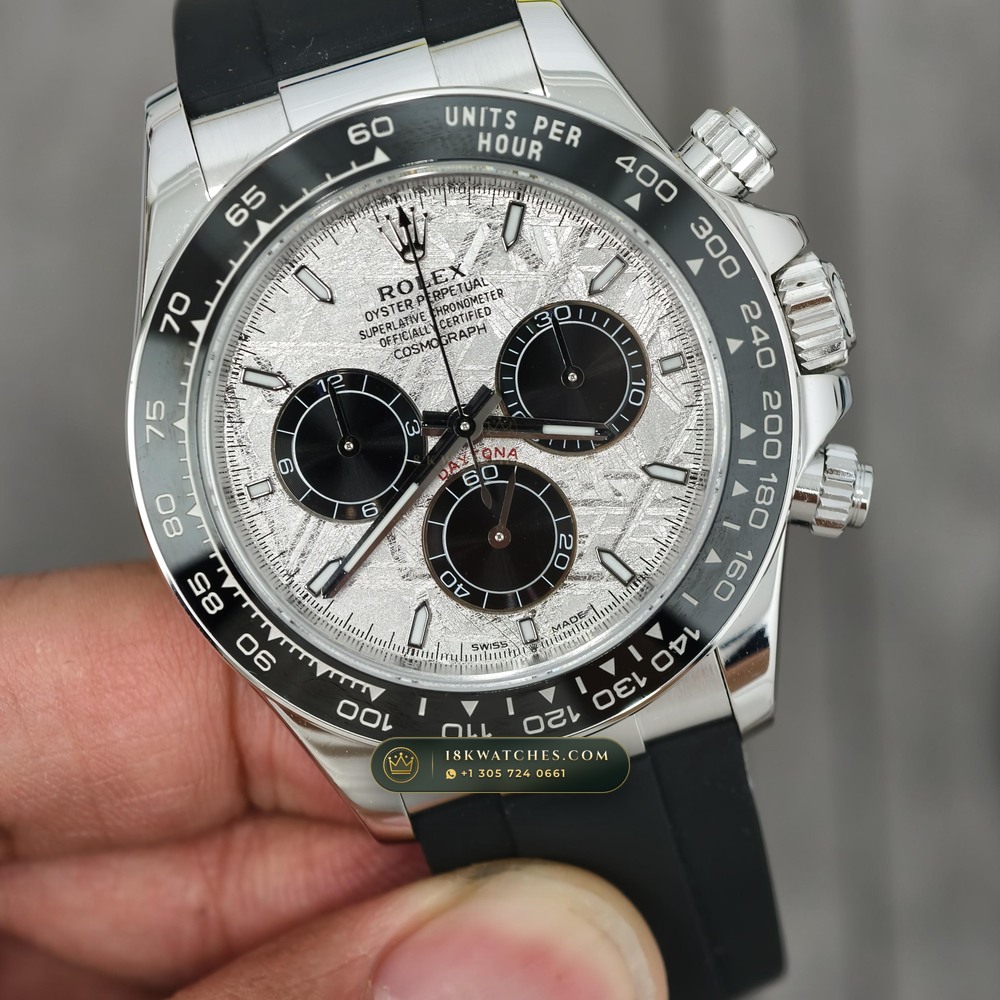 Rolex Cosmograph Daytona Gibeon Meteorite Dial 18K White Gold Geneva Atelier Spec Ref. 126519LN — Studio Gallery Plate II in 18K White Gold Au750 (160.7g Verified Mass, Rolex Manufacture Cal. 4131 - 72h Power Reserve)
