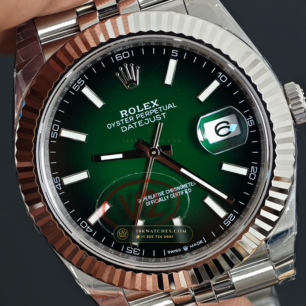 Rolex Datejust 41 Graduated Green Ombre Sunray Dial Ref. 126334 — Studio Gallery Plate II in 904L Stainless Steel Custom Architecture (136.7g Verified Mass, Rolex Manufacture Cal. 3235 - 70h Power Reserve)
