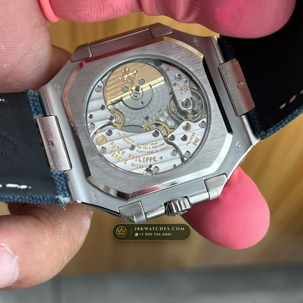 Patek Philippe Cubitus Grand Date Day and Moon Phases 950 Platinum Ref. 5822P-001 — Studio Gallery Plate V in 950 Platinum Pt950 (156.1g Verified Mass, Patek Philippe Cal. 240 PS CI J LU - 22K Gold Micro-Rotor)