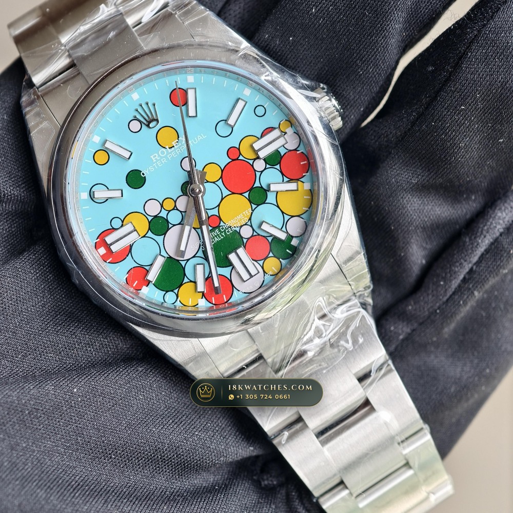 Rolex Oyster Perpetual 41 Celebration Turquoise Motif Dial Ref. 124300 — Studio Gallery Plate II in 904L Stainless Steel Custom Architecture (136.2g Verified Mass, Rolex Manufacture Cal. 3230 - 70h Power Reserve)