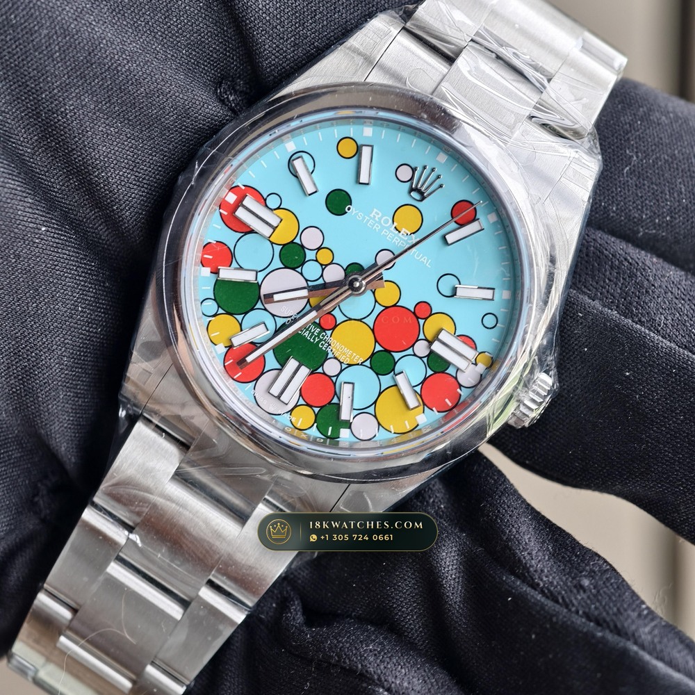 Rolex Oyster Perpetual 41 Celebration Turquoise Motif Dial Ref. 124300 — Studio Gallery Plate III in 904L Stainless Steel Custom Architecture (136.2g Verified Mass, Rolex Manufacture Cal. 3230 - 70h Power Reserve)