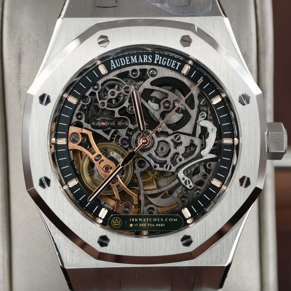 Audemars Piguet Royal Oak Double Balance Wheel Openworked 41mm Chronometer Regulated Spec Ref. 15407ST.OO.1220ST.01 — Studio Gallery Plate II in 904L Stainless Steel Custom Architecture (161.8g Verified Mass, Audemars Piguet Cal. 3132 Dual-Balance Openworked)