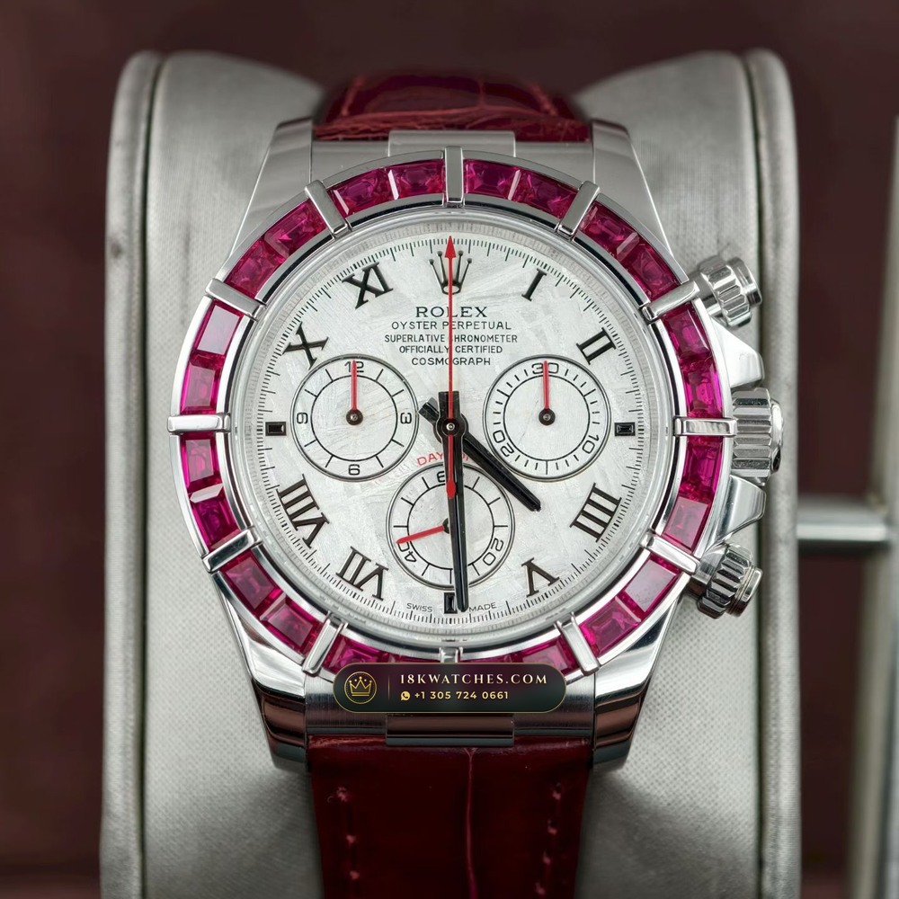 Rolex Cosmograph Daytona Off-Catalogue Baguette Ruby Bezel & Meteorite Dial 18K White Gold Ref. 116589SALV