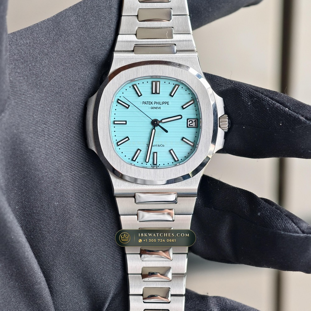 Patek Philippe Nautilus Self-Winding Tiffany Blue Dial Hand-Finished Buff Dial Ref. 5711/1A-018 — Studio Gallery Plate II in 904L Stainless Steel Custom Architecture (115.2g Verified Mass, Patek Philippe Cal. 26-330 S C / Cal. 324 S C - 21K Gold Rotor)