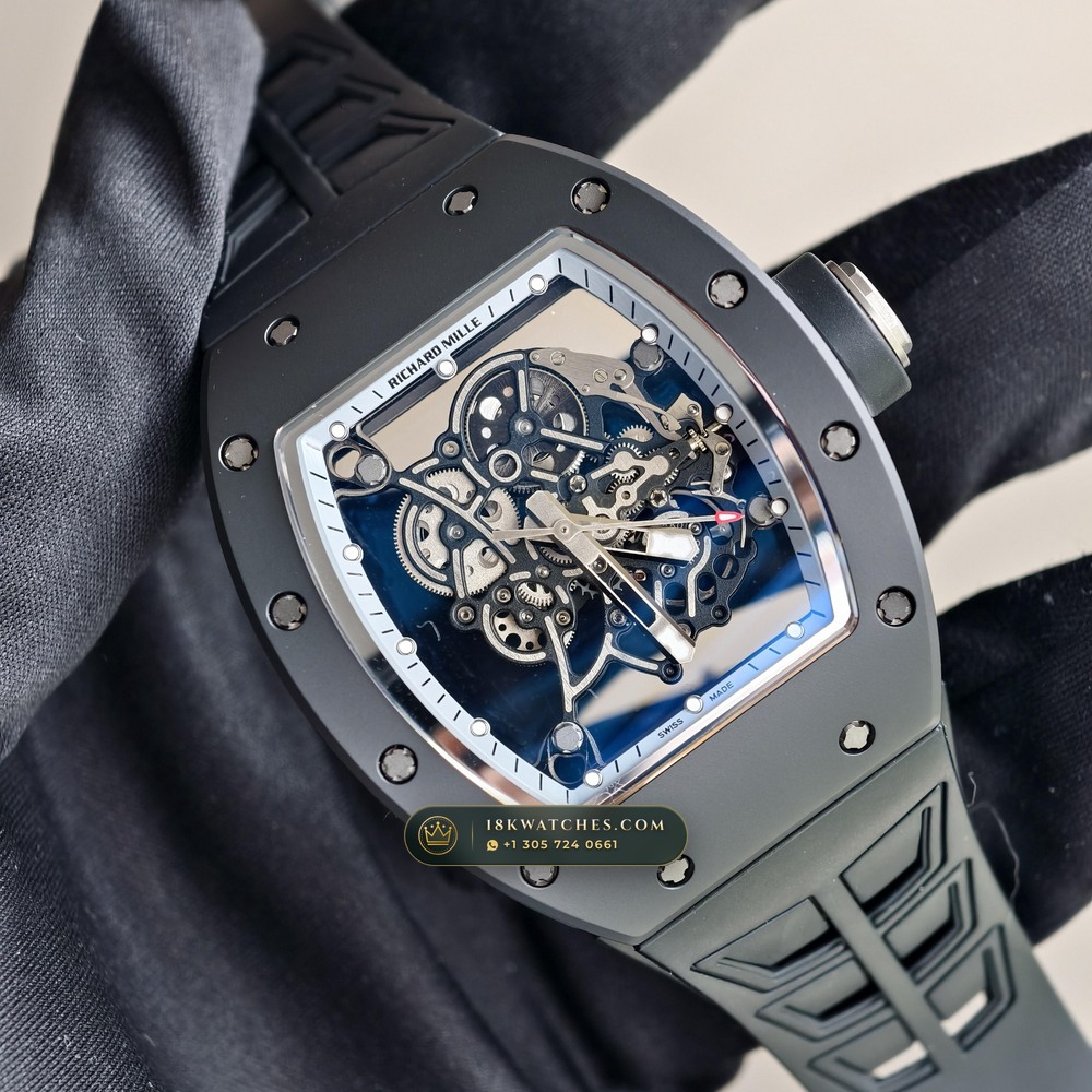 Richard Mille RM 055 Bubba Watson Manual Winding Asia Exclusive Edition — Studio Gallery Plate II in ATZ White Ceramic & Grade 5 Titanium (66.4g Verified Mass, Richard Mille Cal. RMUL2 Grade 5 Titanium Skeleton)
