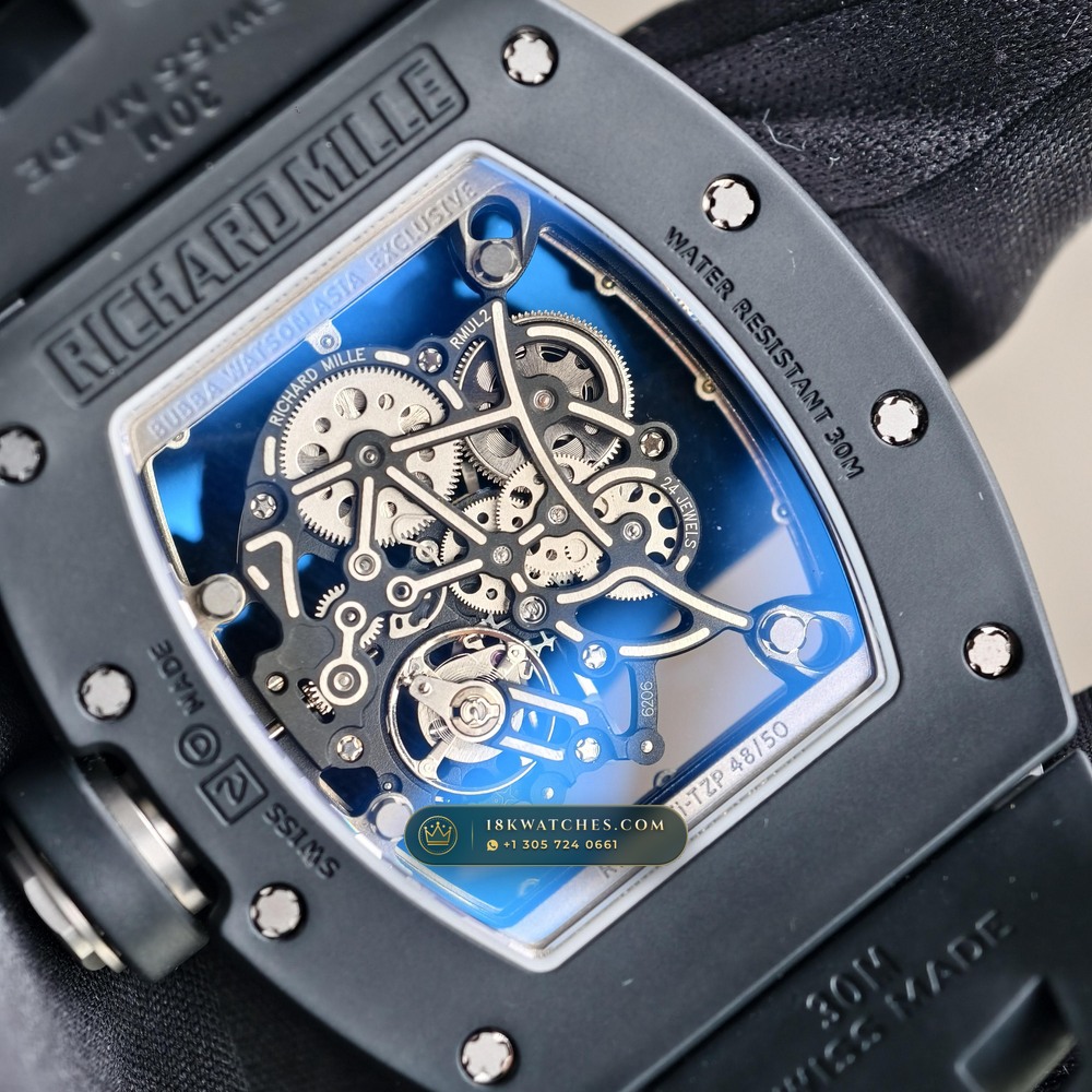 Richard Mille RM 055 Bubba Watson Manual Winding Asia Exclusive Edition — Studio Gallery Plate V in ATZ White Ceramic & Grade 5 Titanium (66.4g Verified Mass, Richard Mille Cal. RMUL2 Grade 5 Titanium Skeleton)
