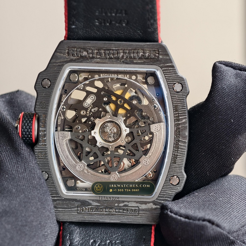 Richard Mille RM 67-02 Automatic Extra-Flat Italy Limited Edition Chronometer Regulated Spec — Studio Gallery Plate VII in Carbon TPT & Grade 5 Titanium (33.6g Verified Mass, Richard Mille Cal. CRMA7 Skeletonized Titanium)