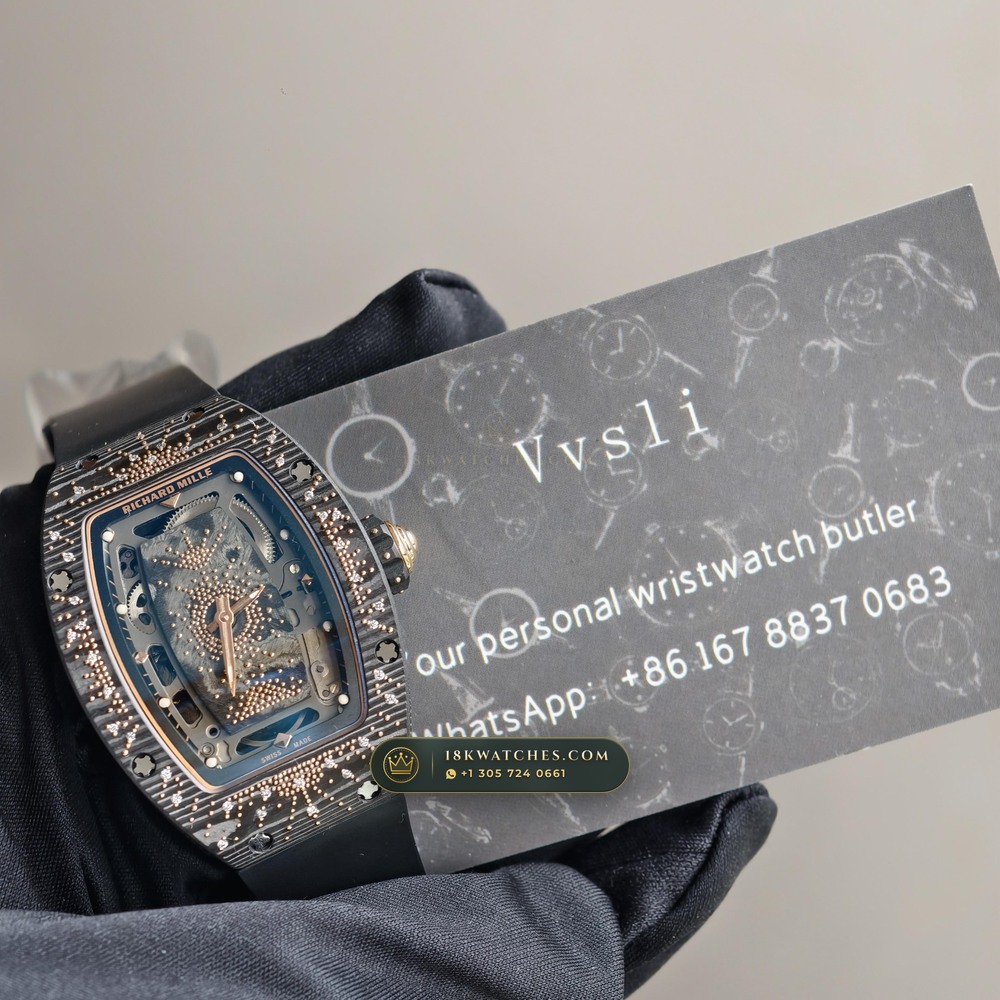 Richard Mille RM 07-01 Automatic Tonneau Dark Night Carbon TPT & Gold Leaf 5-Axis CNC Case — Studio Gallery Plate VIII in Carbon TPT & Grade 5 Titanium (57.9g Verified Mass, Richard Mille Cal. CRMA2 Variable-Geometry Rotor)