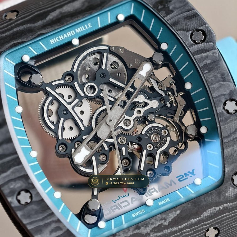 Richard Mille RM 055 Bubba Watson Yas Marina Carbon TPT & Turquoise — Studio Gallery Plate IV in ATZ White Ceramic & Grade 5 Titanium (66.9g Verified Mass, Richard Mille Cal. RMUL2 Grade 5 Titanium Skeleton)