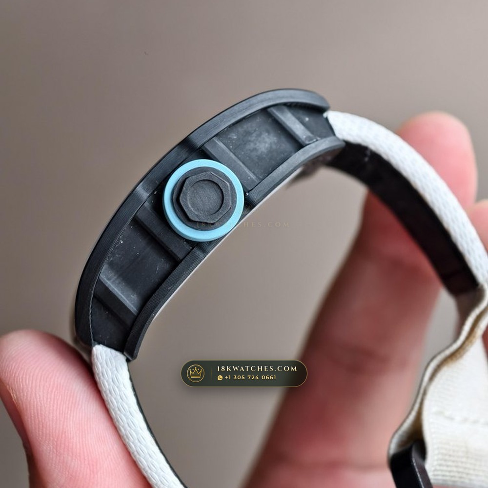 Richard Mille RM 055 Bubba Watson Yas Marina Carbon TPT & Turquoise — Studio Gallery Plate VI in ATZ White Ceramic & Grade 5 Titanium (66.9g Verified Mass, Richard Mille Cal. RMUL2 Grade 5 Titanium Skeleton)