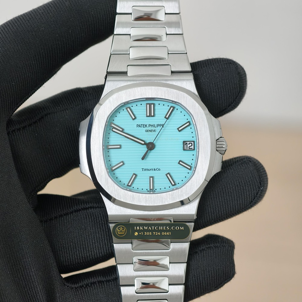 Patek Philippe Nautilus Self-Winding Tiffany Blue Dial Geneva Atelier Spec Ref. 5711/1A-018 — Studio Gallery Plate II in 904L Stainless Steel Custom Architecture (115.2g Verified Mass, Patek Philippe Cal. 26-330 S C / Cal. 324 S C - 21K Gold Rotor)