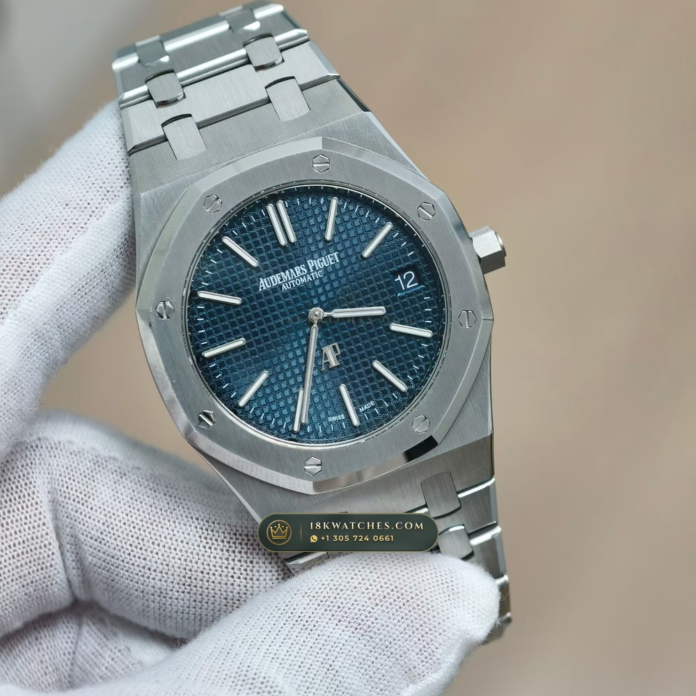 Audemars Piguet Royal Oak Jumbo Extra-Thin 39mm Custom Tapestry Dial 22K Gold Rotor Ref. 15202ST — Studio Gallery Plate II in 904L Stainless Steel Custom Architecture (103.2g Verified Mass, Audemars Piguet Cal. 2121 Ultra-Thin)