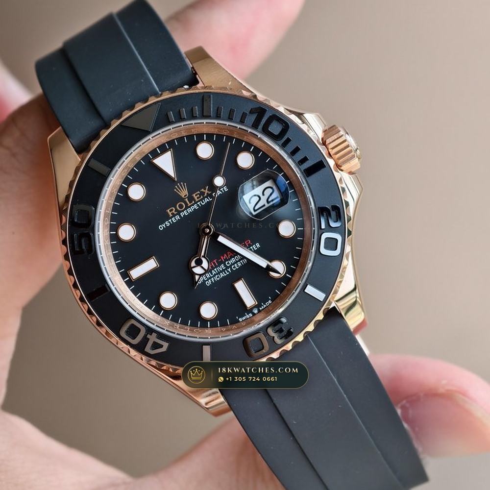 Rolex Yacht-Master 40 Matte Black Cerachrom & Oysterflex 18K Everose Gold Ref. 126655 — Studio Gallery Plate II in 18K Rose Gold Au750 (153.9g Verified Mass, Rolex Manufacture Cal. 3235 - 70h Power Reserve)