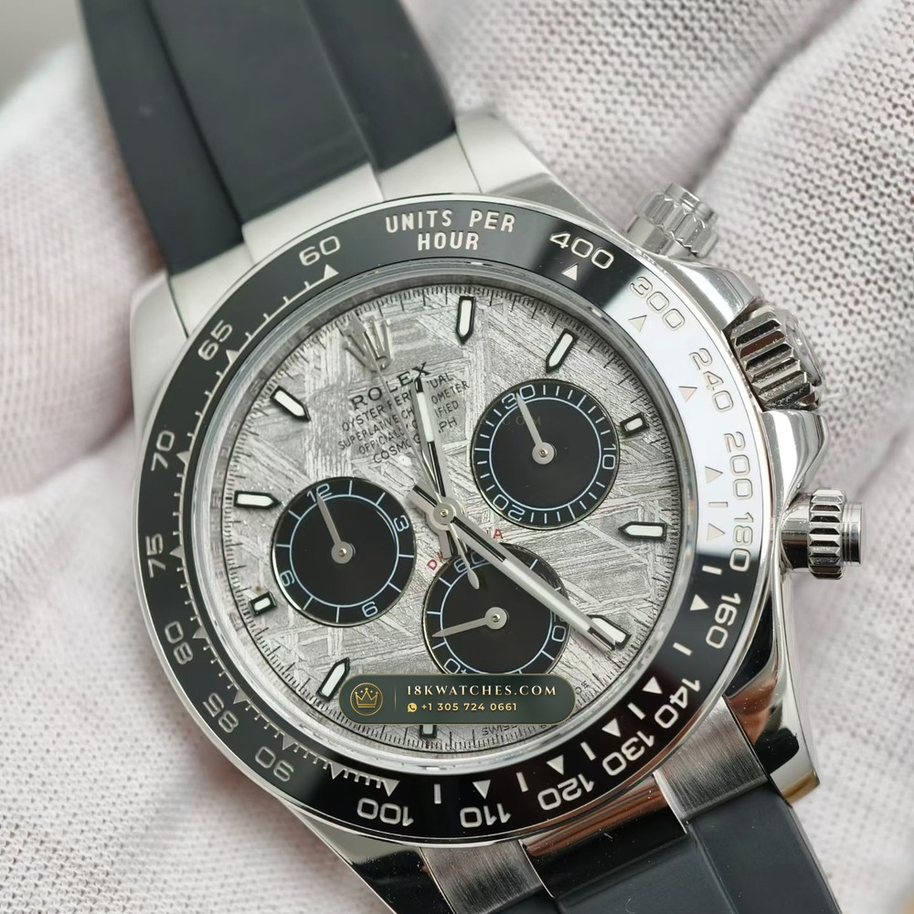 Rolex Cosmograph Daytona Gibeon Meteorite Dial 18K White Gold Free-Sprung Calibre Ref. 126519 — Studio Gallery Plate II in 18K White Gold Au750 (160.7g Verified Mass, Rolex Manufacture Cal. 4131 - 72h Power Reserve)
