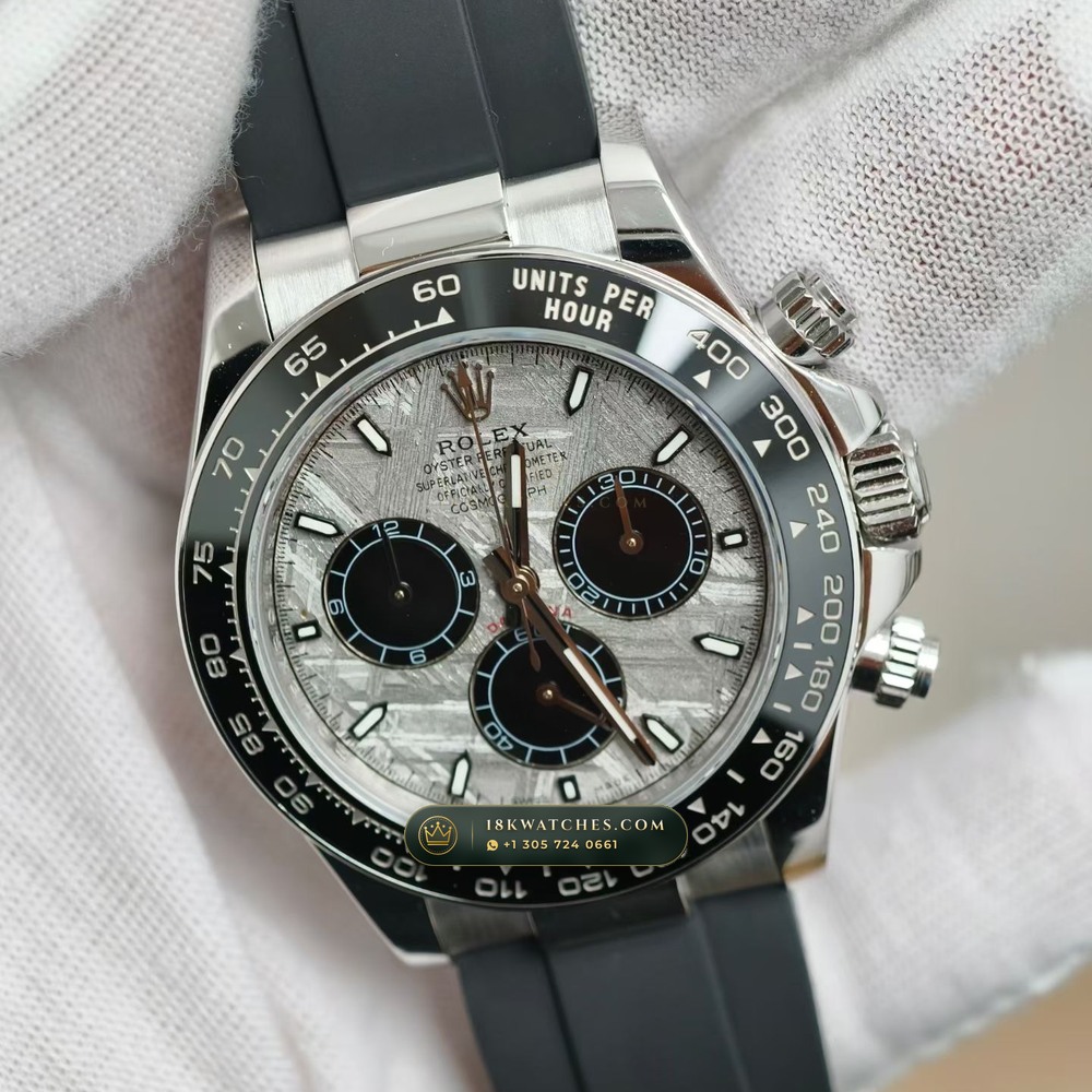 Rolex Cosmograph Daytona Gibeon Meteorite Dial 18K White Gold Free-Sprung Calibre Ref. 126519 — Studio Gallery Plate III in 18K White Gold Au750 (160.7g Verified Mass, Rolex Manufacture Cal. 4131 - 72h Power Reserve)