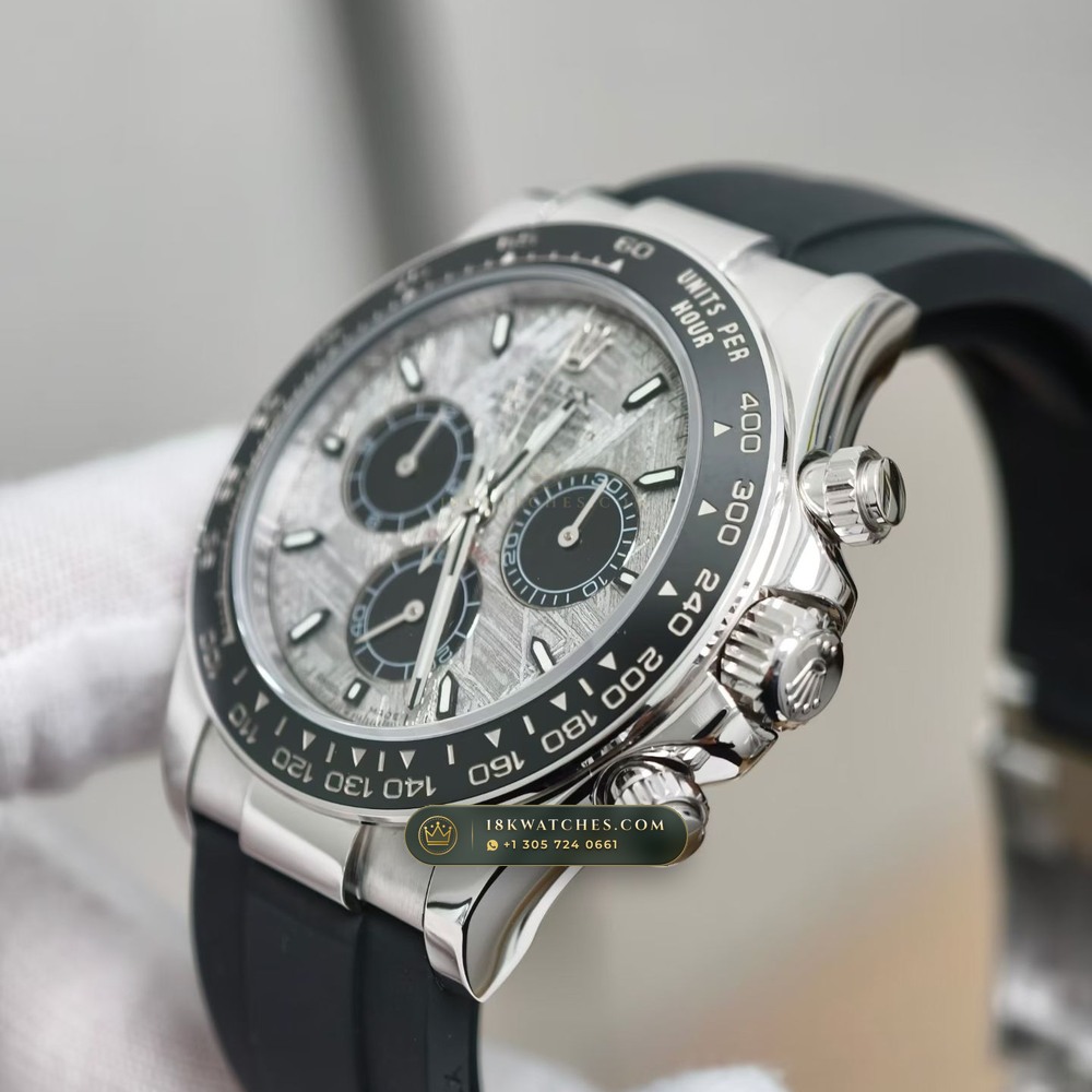 Rolex Cosmograph Daytona Gibeon Meteorite Dial 18K White Gold Free-Sprung Calibre Ref. 126519 — Studio Gallery Plate IV in 18K White Gold Au750 (160.7g Verified Mass, Rolex Manufacture Cal. 4131 - 72h Power Reserve)