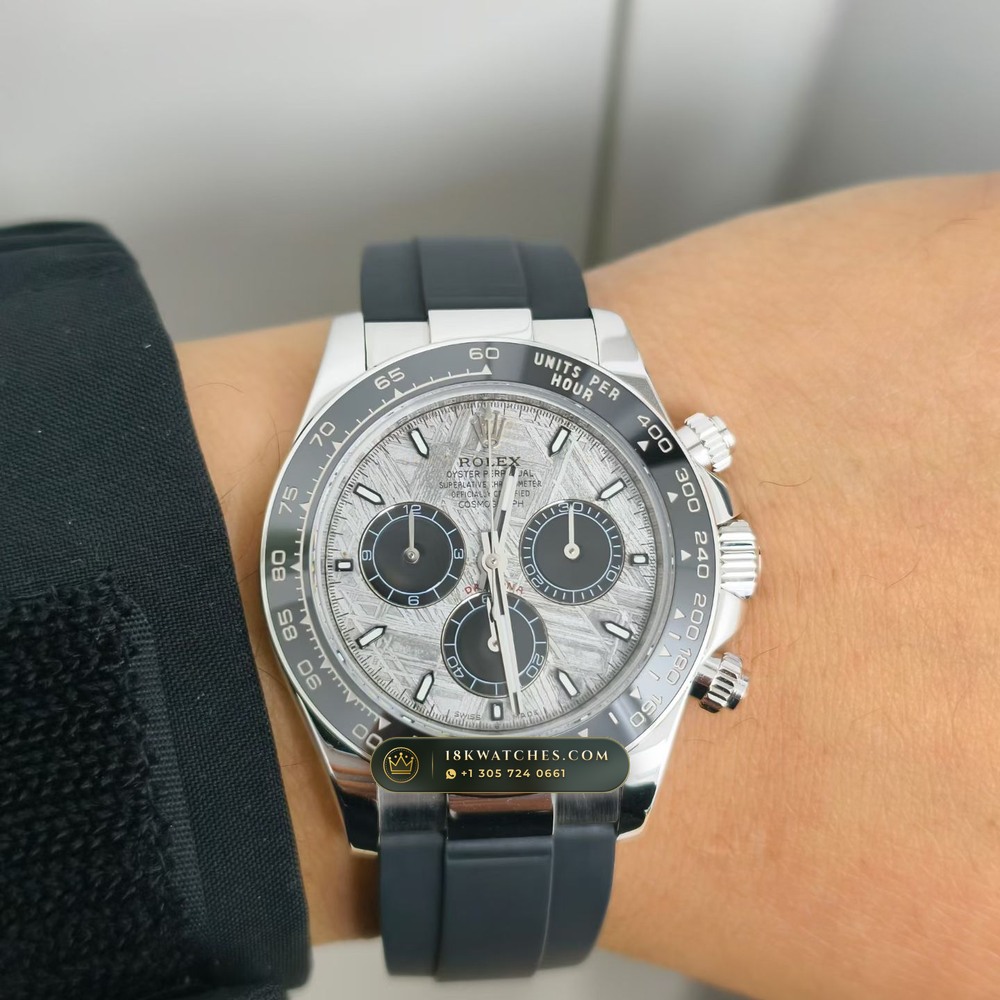 Rolex Cosmograph Daytona Gibeon Meteorite Dial 18K White Gold Free-Sprung Calibre Ref. 126519 — Studio Gallery Plate VIII in 18K White Gold Au750 (160.7g Verified Mass, Rolex Manufacture Cal. 4131 - 72h Power Reserve)