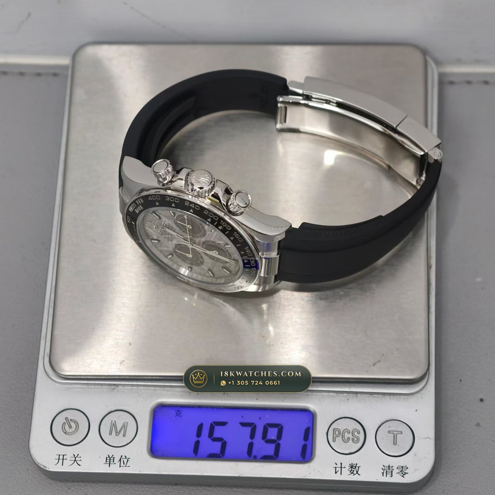 Rolex Cosmograph Daytona Gibeon Meteorite Dial 18K White Gold Free-Sprung Calibre Ref. 126519 — Studio Gallery Plate IX in 18K White Gold Au750 (160.7g Verified Mass, Rolex Manufacture Cal. 4131 - 72h Power Reserve)