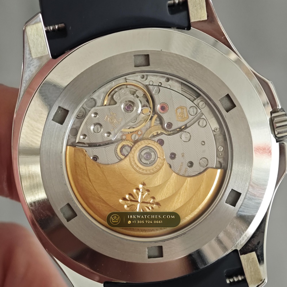 Patek Philippe Aquanaut Jumbo 42.2mm 18K White Gold Hand-Finished Buff Dial Ref. 5168G — Studio Gallery Plate V in 18K White Gold Au750 (120.8g Verified Mass, Patek Philippe Cal. 324 S C - 21K Gold Rotor)