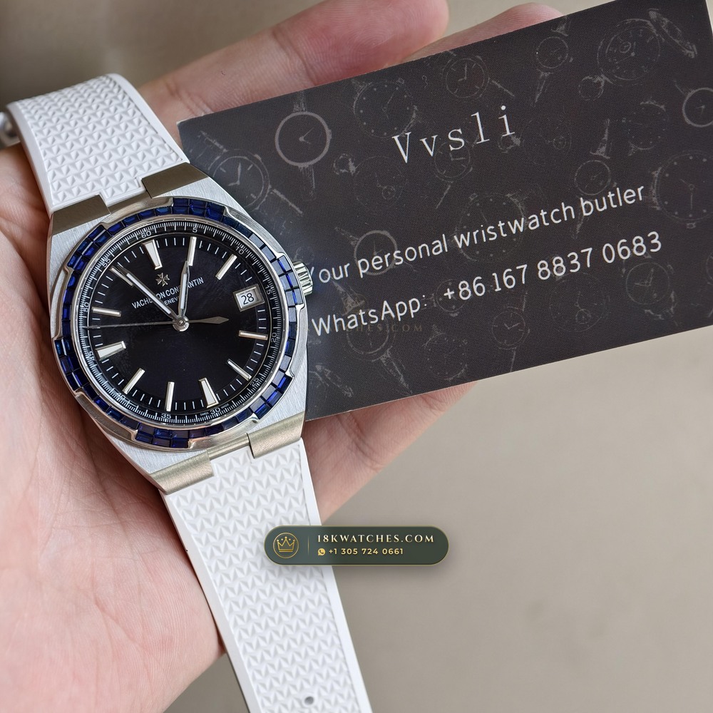 Vacheron Constantin Overseas Self-Winding 41mm Baguette Sapphire Bezel 18K White Gold Ref. 4500V/110G-B705 — Studio Gallery Plate X in 18K White Gold Au750 (188.3g Verified Mass, Vacheron Constantin Cal. 5100 - 22K Gold Maltese Rotor)