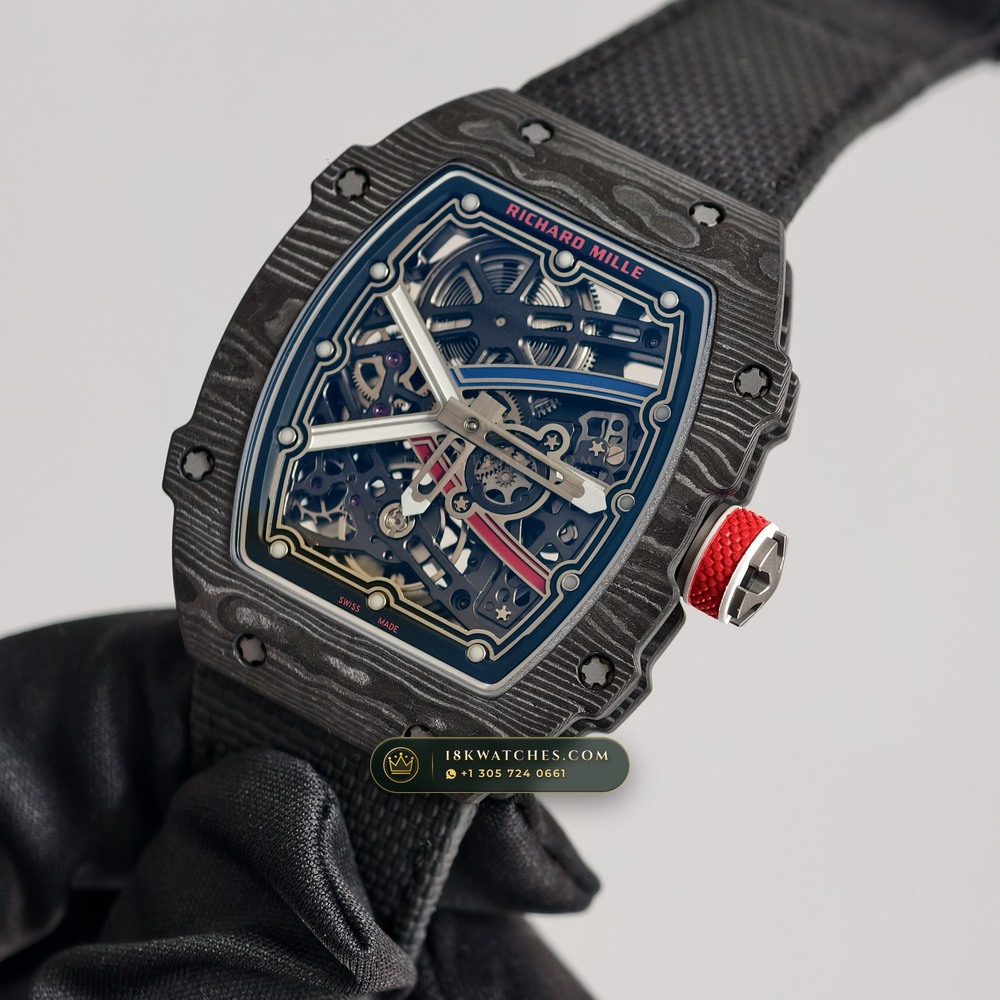Richard Mille RM 67-02 Automatic Extra-Flat Sebastien Ogier Carbon TPT Hand-Chamfered Bevel Spec — Studio Gallery Plate II in Carbon TPT & Grade 5 Titanium (33.3g Verified Mass, Richard Mille Cal. CRMA7 Skeletonized Titanium)