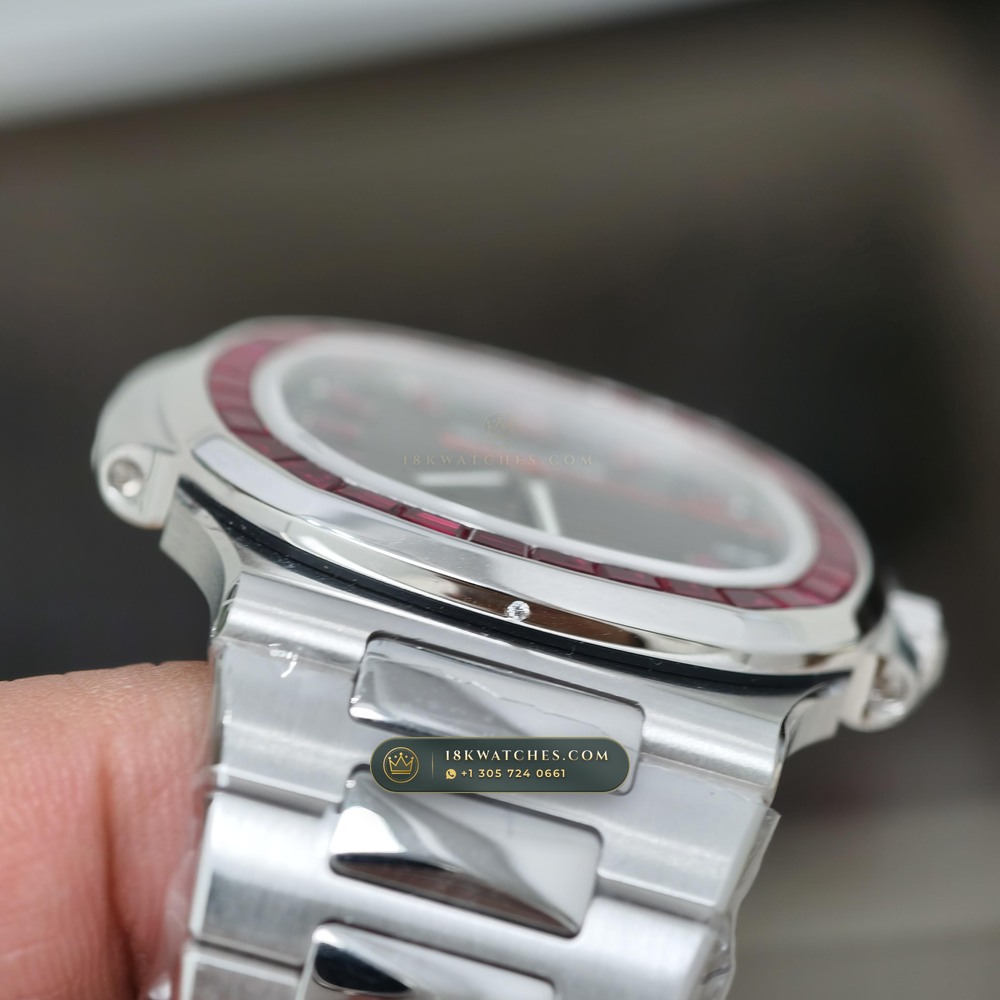 Patek Philippe Nautilus Off-Catalogue Baguette Ruby Bezel 950 Platinum Ref. 5711/112P-001 — Studio Gallery Plate V in 950 Platinum Pt950 (245.4g Verified Mass, Patek Philippe Cal. 26-330 S C / Cal. 324 S C - 21K Gold Rotor)