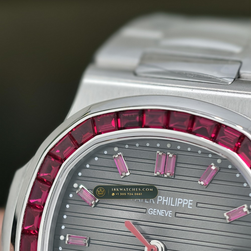 Patek Philippe Nautilus Off-Catalogue Baguette Ruby Bezel 950 Platinum Ref. 5711/112P-001 — Studio Gallery Plate VI in 950 Platinum Pt950 (245.4g Verified Mass, Patek Philippe Cal. 26-330 S C / Cal. 324 S C - 21K Gold Rotor)